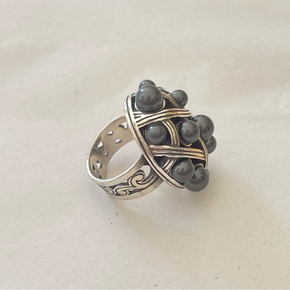 Dramatic Brighton Ring: Black Pearl Ring Size 6 U… - image 2